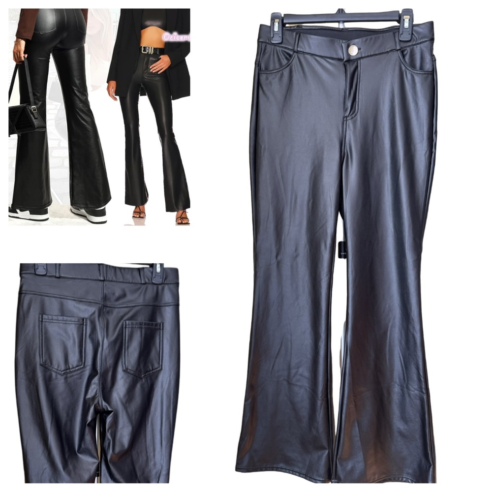 BOOTCUT FAUX LEATHER MAGIC PANTS Black SZ MEDIUM FITS LIKE NEW WORN ONCE